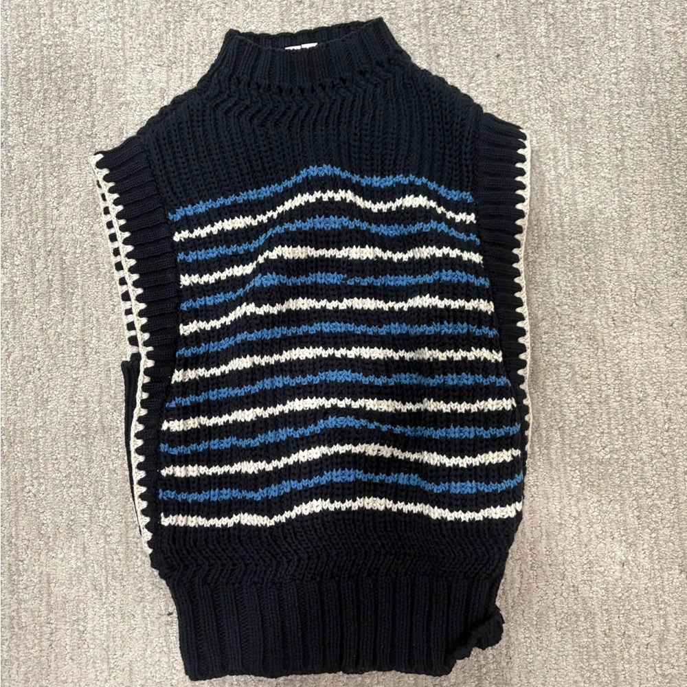 Veronica Beard navy and Blue Striped Turtleneck Sweater